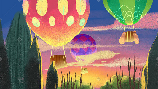 里约热气球热气球插画图片_卡通手绘风夏景小暑热气球配图