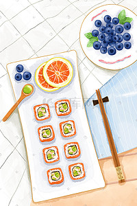 寿司包装盒样机插画图片_美食之一餐食寿司