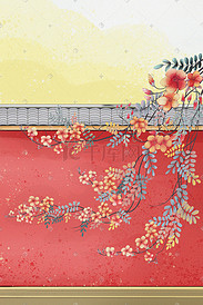 红色系中国风古风唯美古典城墙花朵背景