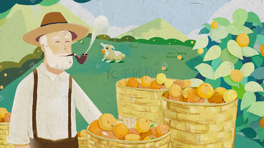 夏季水果清新果农水果促销果园手绘插画促销购物618