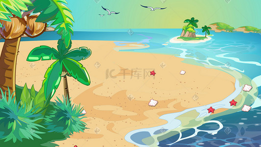 矢量图的雪花插画图片_矢量夏天大海沙滩海鸥