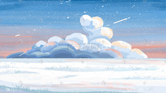 白色。插画图片_唯美治愈冬天下雪雪天雪地天空白云白色背景