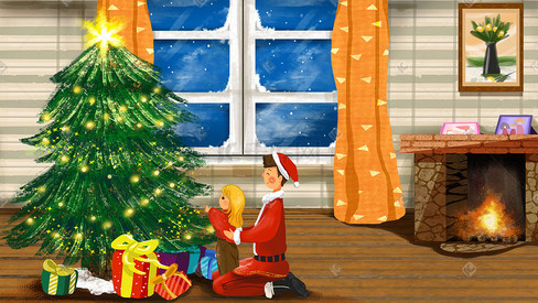 圣诞节圣诞老人送礼物冬天室内图
