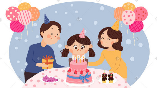 生日小礼物插画图片_卡通小清新小女孩过生日配图