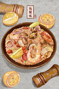 菜单价格插画图片_食物美食海鲜饭海鲜