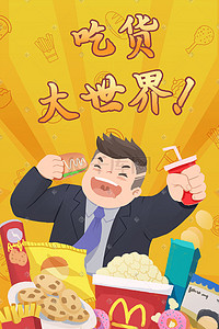 坚果拟人插画图片_零食美食吃货薯片坚果爆米花