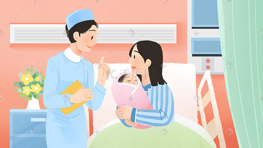 子宫婴儿插画图片_护士清新母亲婴儿白衣天使感恩手绘插画