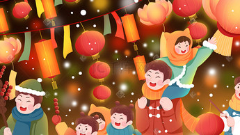 元宵节灯谜灯笼插画-元宵节灯谜灯笼配图-千库网