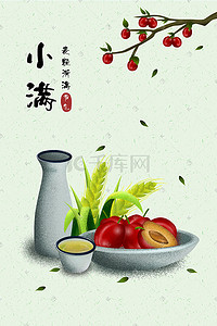 传统杂志插画图片_中国传统二十四节气小满节日植物水果插画