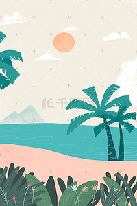 夏日海滩椰树插画图片_夏日椰树阳光海滩