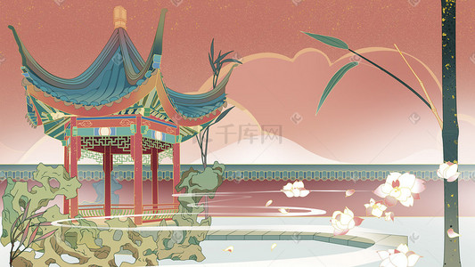 红色中国梦海报插画图片_中国非遗民俗文化中国风园林插画