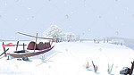 冬天渔船停泊雪地唯美画面