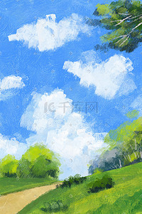 小清新背景景色插画图片_夏日油画风景小清新