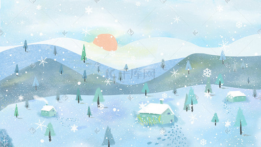 冬季上新展板插画图片_大雪节气冬天冬季冰雪覆盖唯美雪花景色