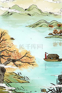 看江山如此多娇插画图片_中国风水墨画山河江山图淡雅风景背景