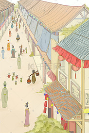 中国风古风建筑古代老街的人和房子