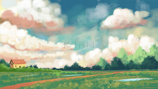 空旷脚步插画图片_天空主题之简单空旷纯风景三