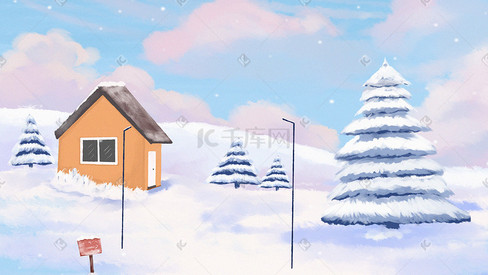 小雪节气冬天下雪场景插画