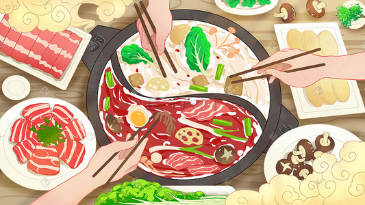 朋友插画图片_聚餐派对团聚美食火锅社交朋友生活食物粮食