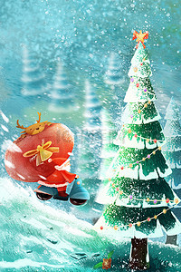 摩托车驾照海报插画图片_圣诞节平安夜圣诞骑摩托车的圣诞老人圣诞