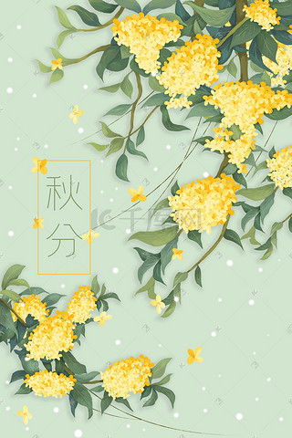 秋分插画图片_二十四节气秋分桂花治愈插画