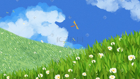 夏天春天秋天天空蓝天云草地草原风景背景
