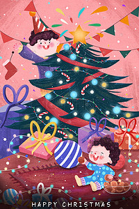 圣诞快乐图插画图片_圣诞节圣诞平安夜圣诞树配图圣诞
