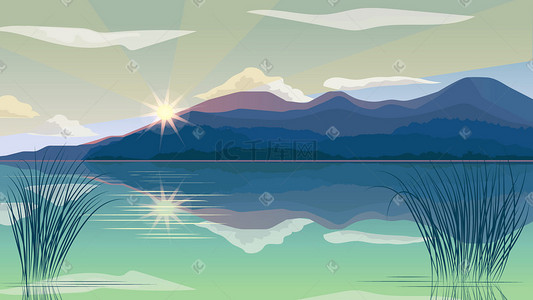 自然江河湖草山太阳日出晨曦早晨