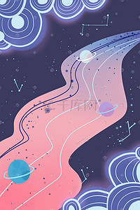 云朵背景扁平插画图片_矢量扁平风星空宇宙银河云朵星球星系背景