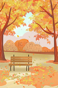 凳子上的猫插画图片_秋天矢量扁平枫叶立秋通用背景