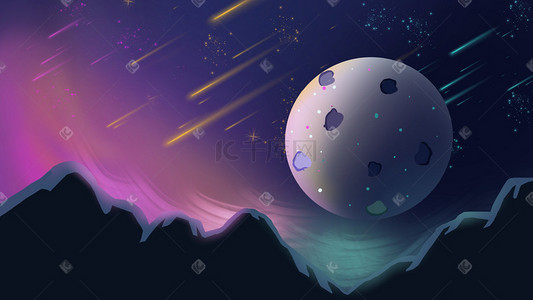 简约风插画图片_扁平简约风宇宙星球黑夜流星