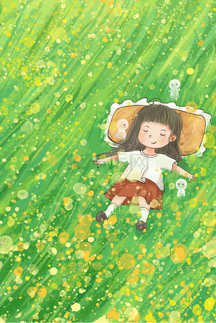 春天春景春主题之躺在草坪上治愈系场景