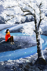 冬季风景手绘插画背景