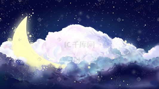 闪烁四角星插画图片_晚安月亮星光点点