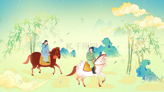中国古代水墨插画图片_古代骑马古风男人物