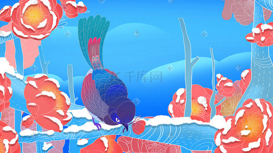 中国风柿子插画图片_立冬大雪冬至冬天霜降冬日蓝色中国风