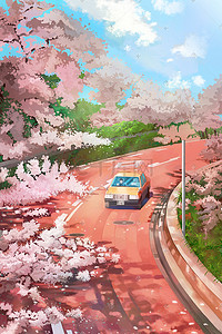 唯美樱花节旅游插画