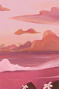 晚霞大海插画图片_粉色星空下的云海