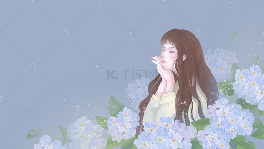 主题卡通插画图片_文艺清新国风少女与花朵主题插画