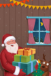 鹿圣诞鹿插画图片_圣诞节圣诞老人礼物驯鹿圣诞