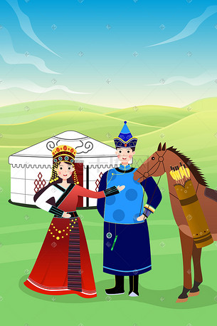 蒙古骑马卡通图片