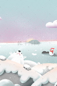 冬季小雪景插画图片_大寒冬季小熊雪景堆雪人