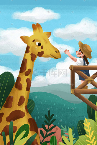 个人vip和企业vip免费下载插画褐色系卡通手绘风保护动物鹿配图个人