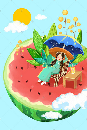 卡通手绘风夏景小暑配图