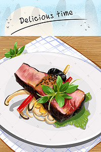 午餐食物插画图片_美食插画食物清新唯美插画