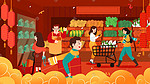新年春节买年货场景超市中国风手机页面配图促销购物618