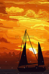 船帆插画图片_夕阳西下海与帆船