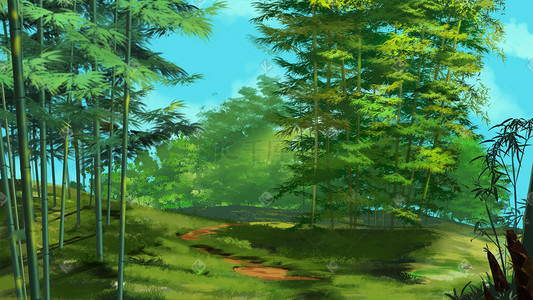 绿色植物竹子插画图片_手绘清新夏季插画背景