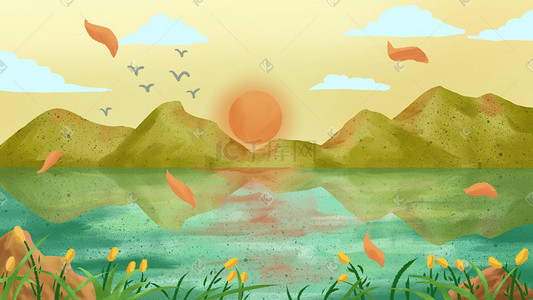 公鸡和太阳稿插画图片_秋季秋天景色太阳