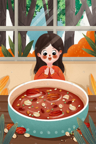 吃腊八粥的龙王图片素材_腊八节女孩吃腊八粥腊八